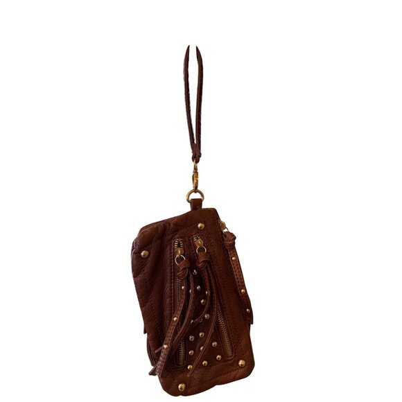 Revolution Tan Leather Wristlet With Gold Studs & Zipper Accents By Fossil - Picture 2 of 8